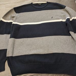 Nautica Sweater navy and gray thick stripe